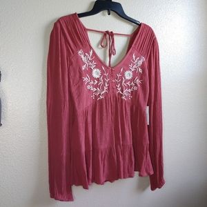 NWT Blush Pink Peasant Embroidered Top